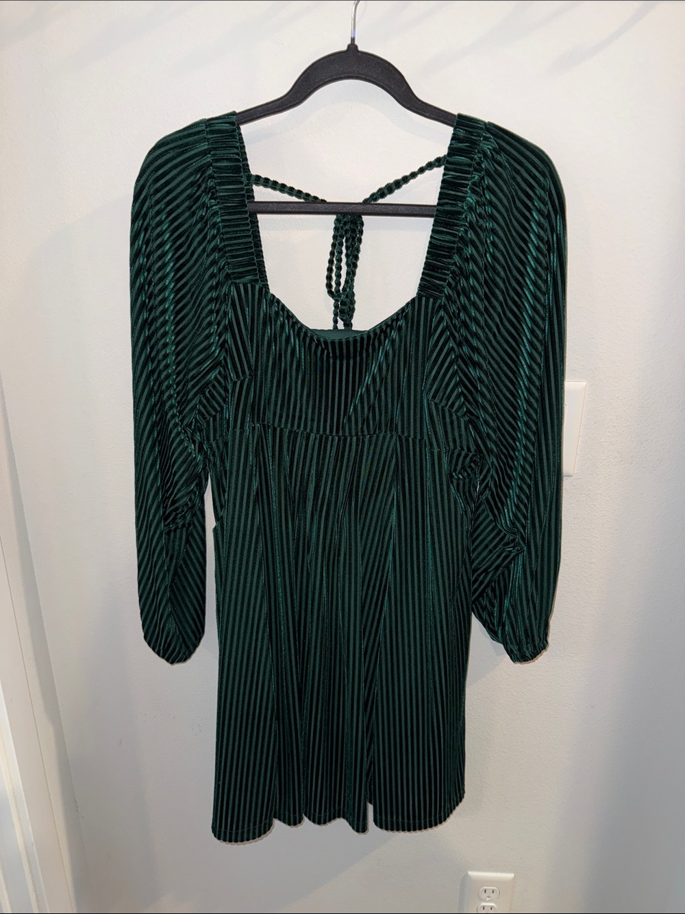 Dark Green Striped Velvet Tunic Dress L